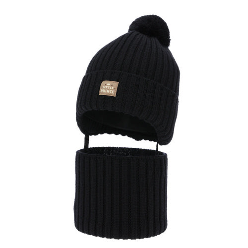 Czapka i komin dla chłopca zimowy komplet, szary, 100% wełniany merino,  podszyty bawełną, wiązany Masil