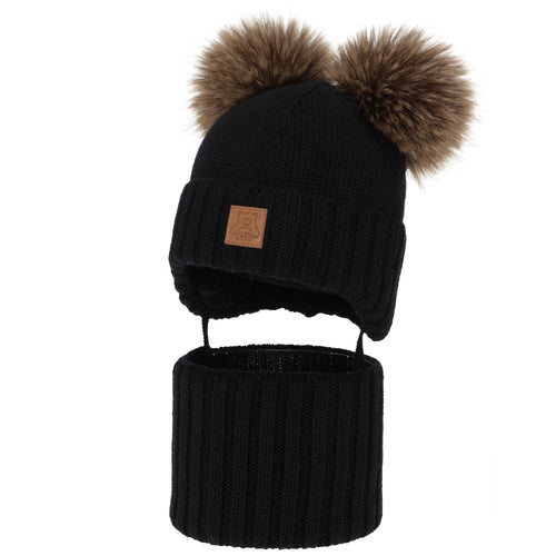 Czapka i komin dla chłopca, zimowy komplet, biały, 100% wełniany merino, podszyty polarem wełnianym, Ronik