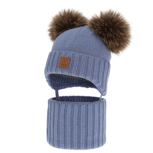 Czapka i komin dla chłopca, zimowy komplet, biały, 100% wełniany merino, podszyty polarem wełnianym, Ronik