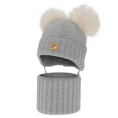 Czapka i komin dla dziewczynki, zimowy komplet, biały, 100% wełniany merino, podszyty polarem wełnianym, Ronia