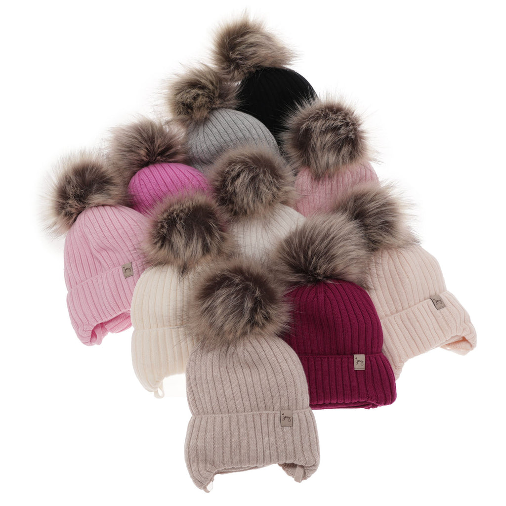 Czapka i komin dla dziewczynki zimowy komplet, różowy, 100% wełniany merino, wiązany Junika