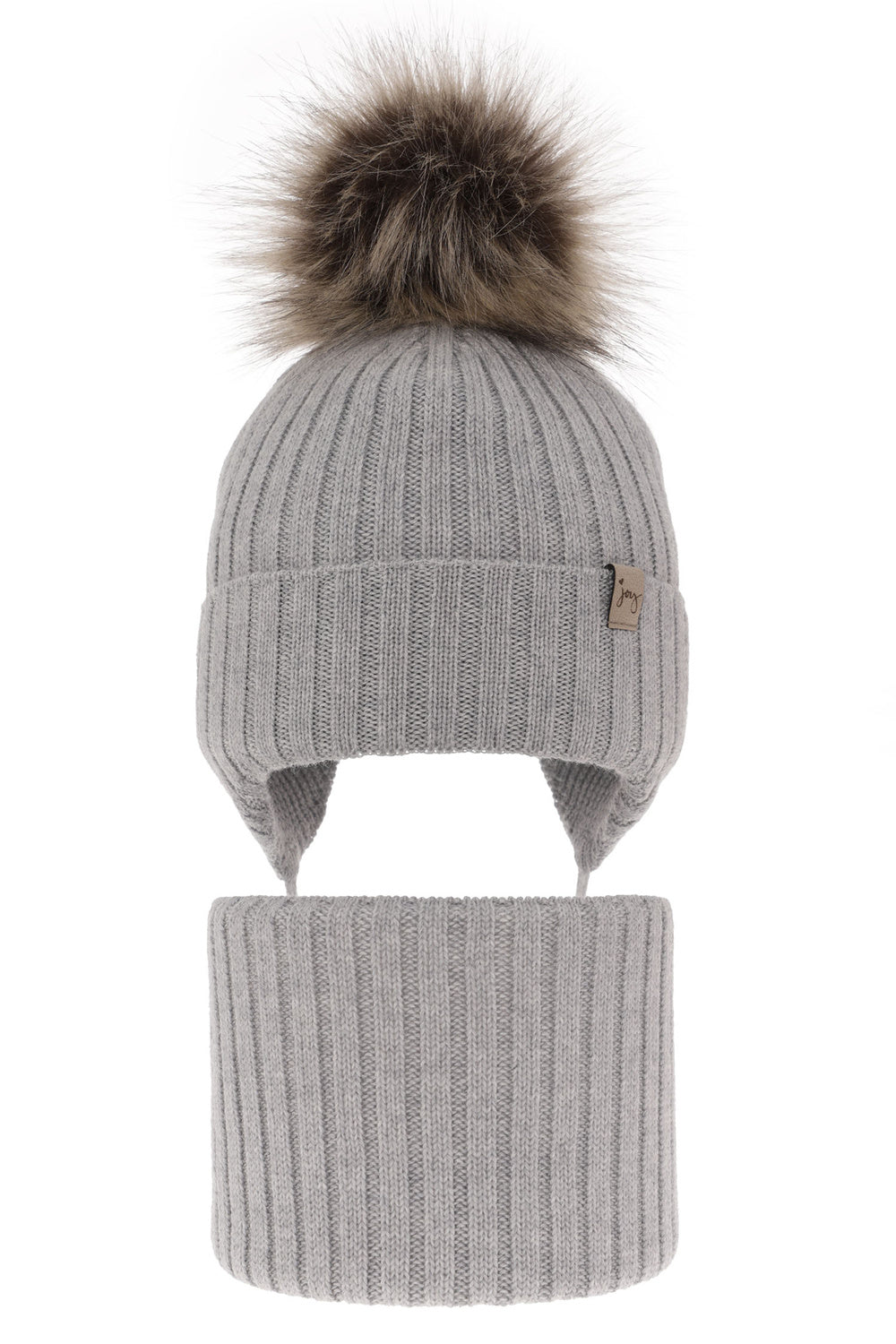 Czapka i komin dla dziewczynki zimowy komplet, różowy, 100% wełniany merino, wiązany Junika